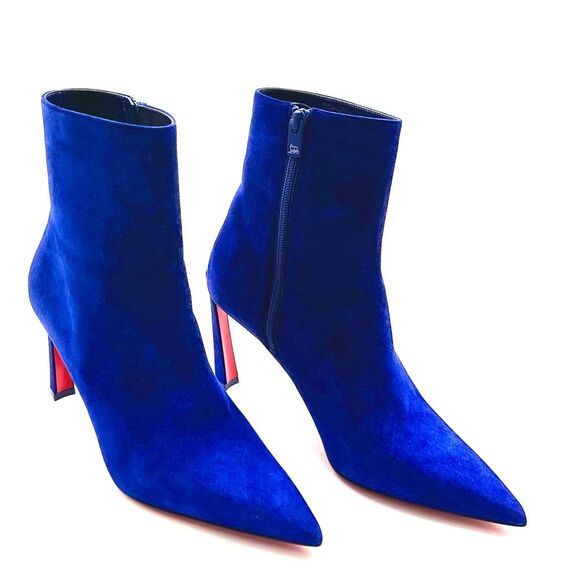 Christian Louboutin Condora Suede Blue 85 mm Stiletto Ankle Booties EU38.5 US8.5 - Picture 2 of 15